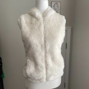 Vintage Express White Faux Fur Hooded Zip Up Vest - SzXS